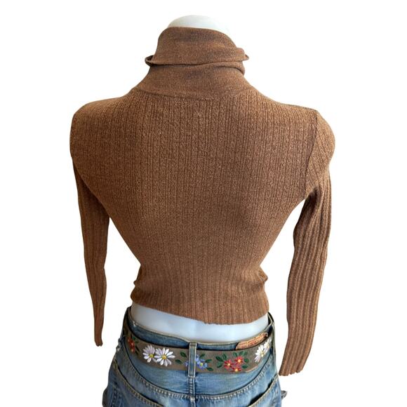 Tanya Taylor Camel Turtleneck Sweater LARGE Bodycon Merino Wool Designer $400 - Picture 9 of 10